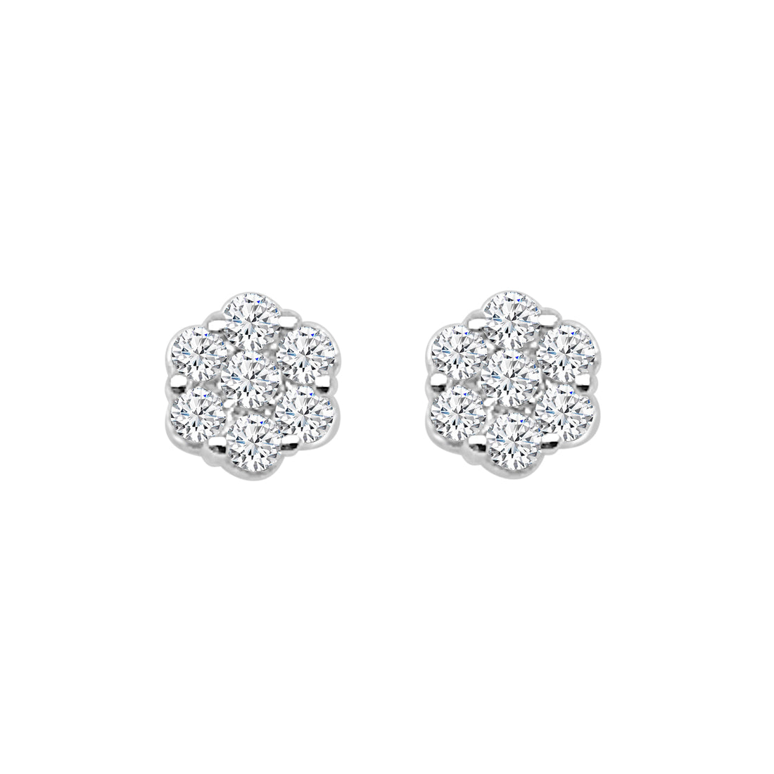 Cluster Diamond Earrings in 10 Karat White Gold - 0.25 Carat Natural Diamond
