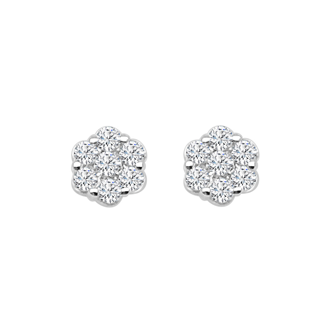 Clustered Brilliance: 10 Karat White Gold Earrings with Natural 0.25 Carat Diamond