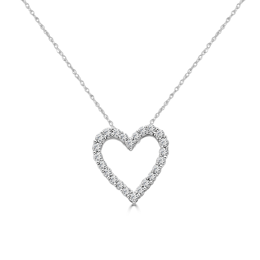 10 Karat White Gold Diamond Heart Necklace with 0.52 Carat Natural Round Shape Diamond