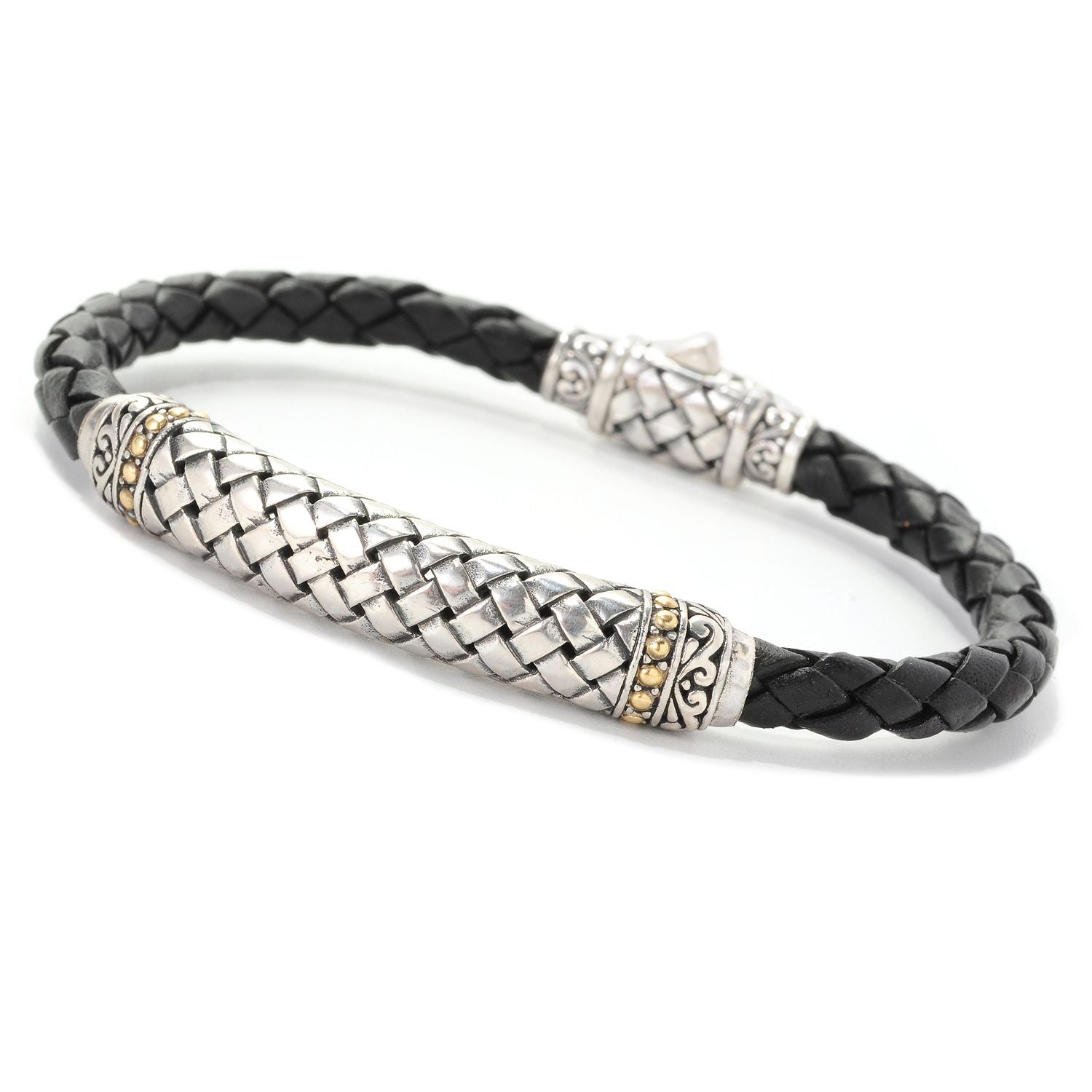 Basket Weave Braided Mens Bracelet in 18K &amp; Sterling Silver
