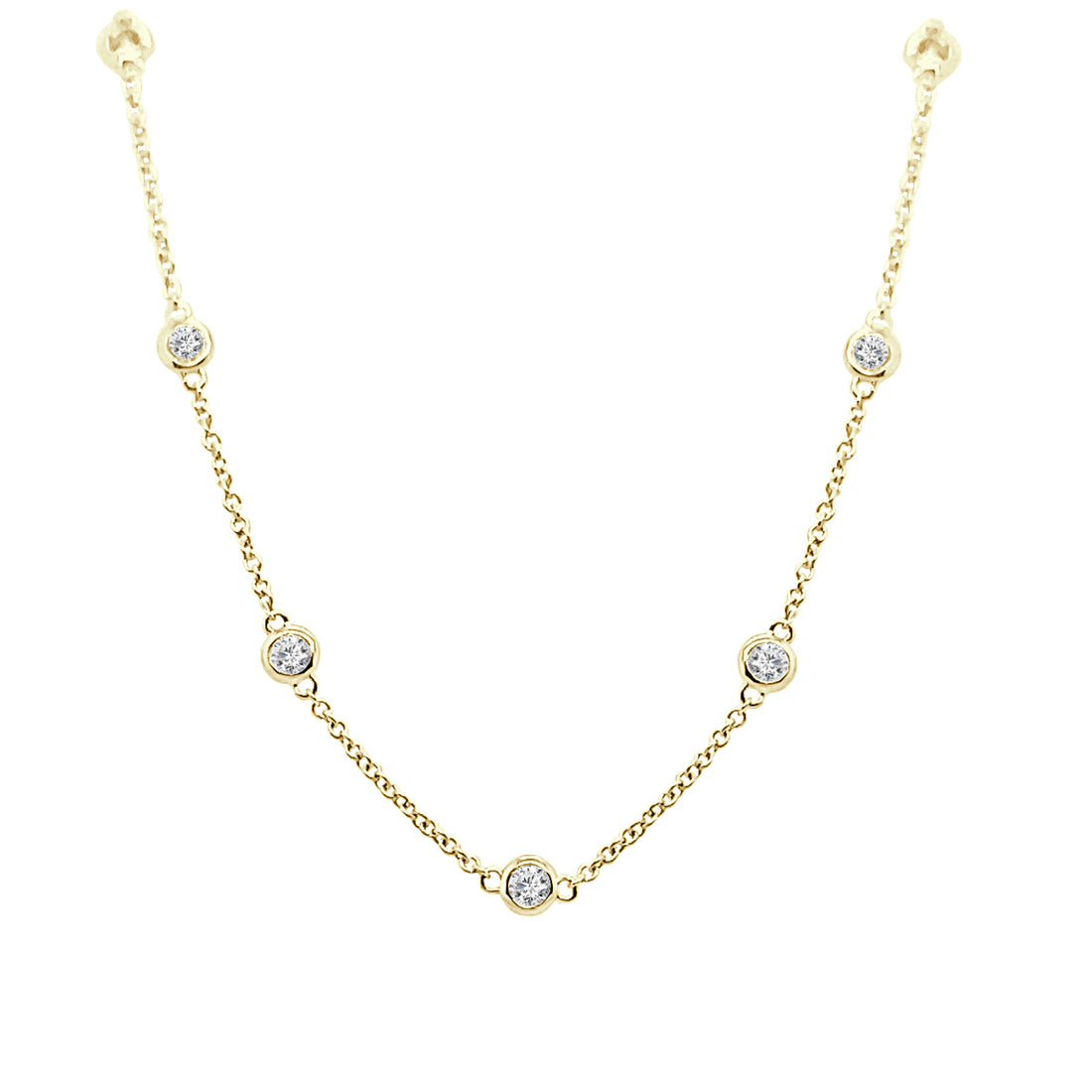 14K Yellow Gold Bezel-Set Natural Diamond Necklace - 0.94 Carats