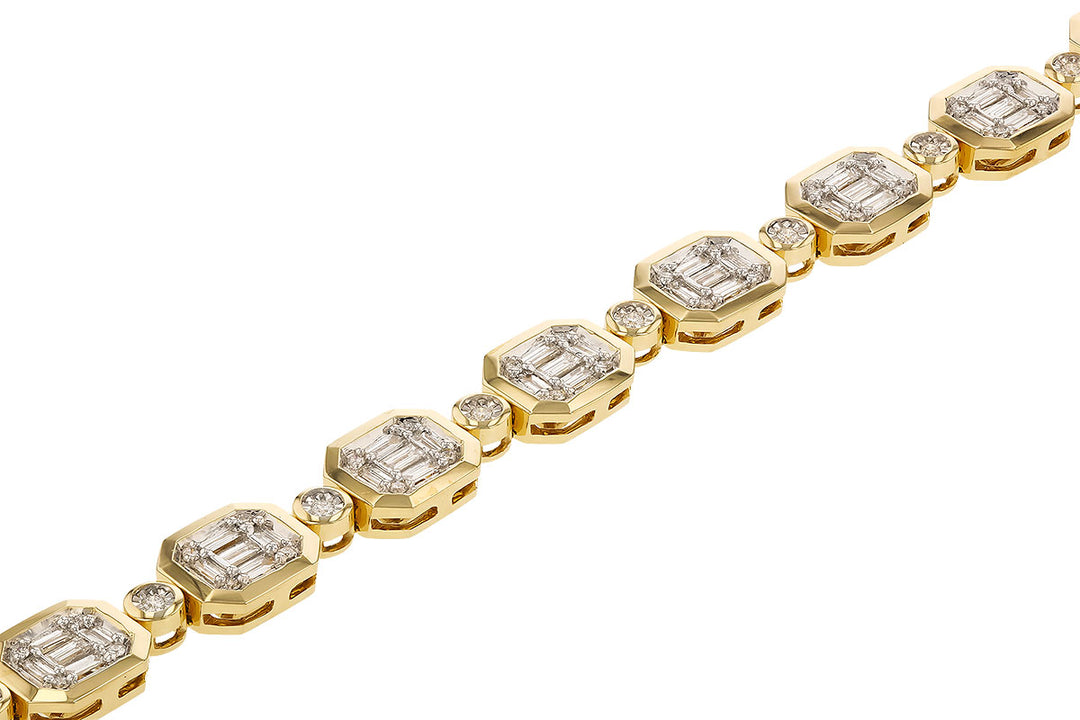 Baguette Brilliance: 14 Karat Yellow Gold Diamond Tennis Bracelet with Baguette Shape Natural Diamonds