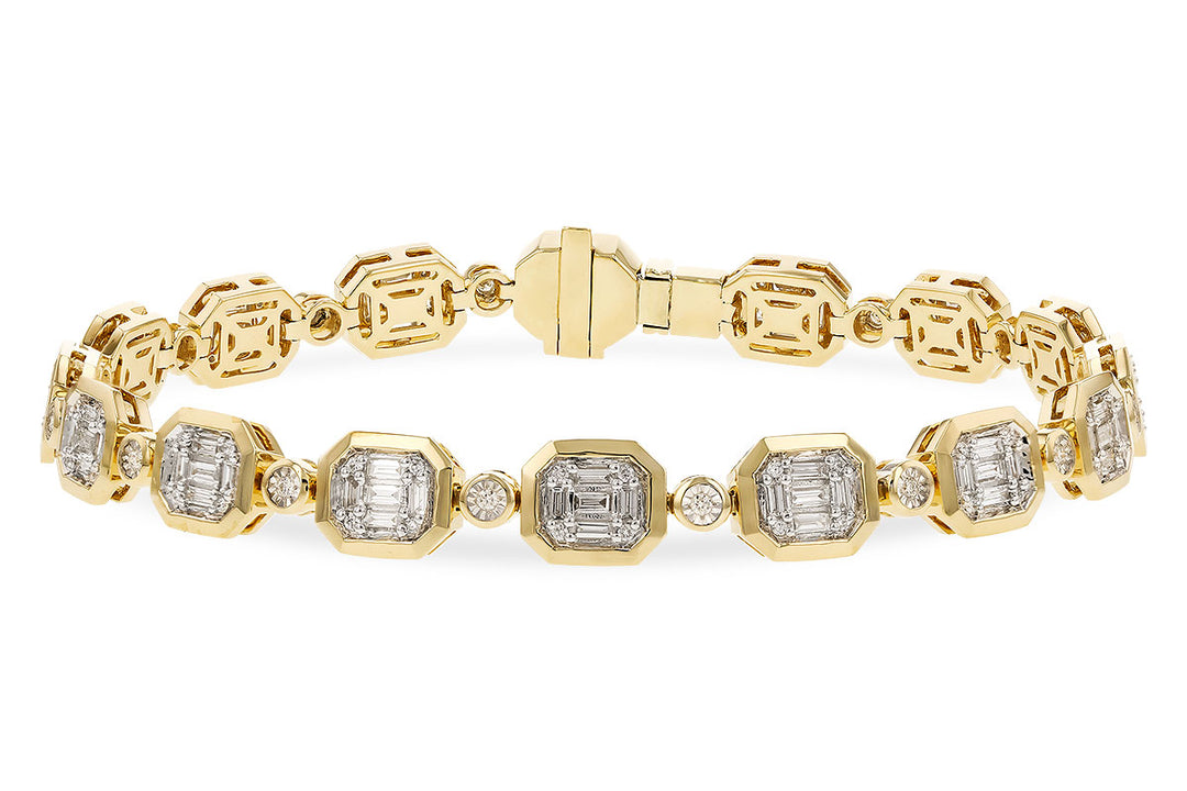 Baguette Brilliance: 14 Karat Yellow Gold Diamond Tennis Bracelet with Baguette Shape Natural Diamonds