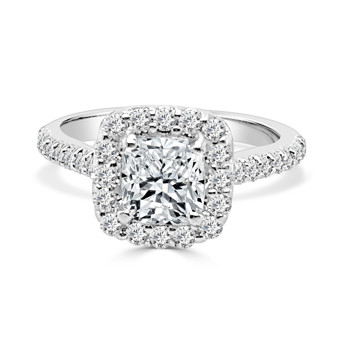 0.91 Carat Cushion Cut Natural Diamond Engagement Ring in 14K White Gold Setting (0.50 Carat Mounting)