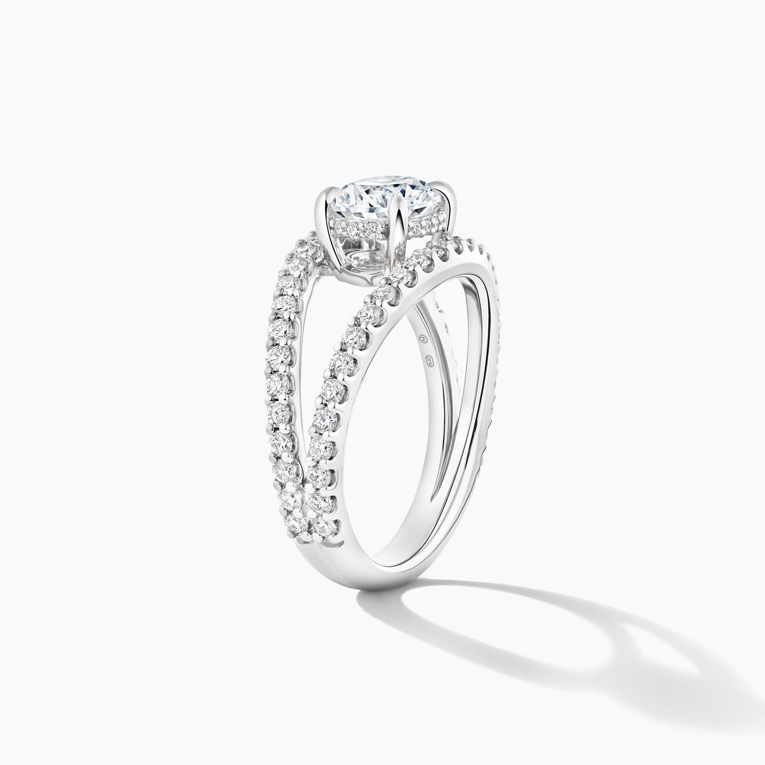 Platinum Oval East To West Diamond Bridge Open Work Engagement Mounting with Cubic Zirconia Accent