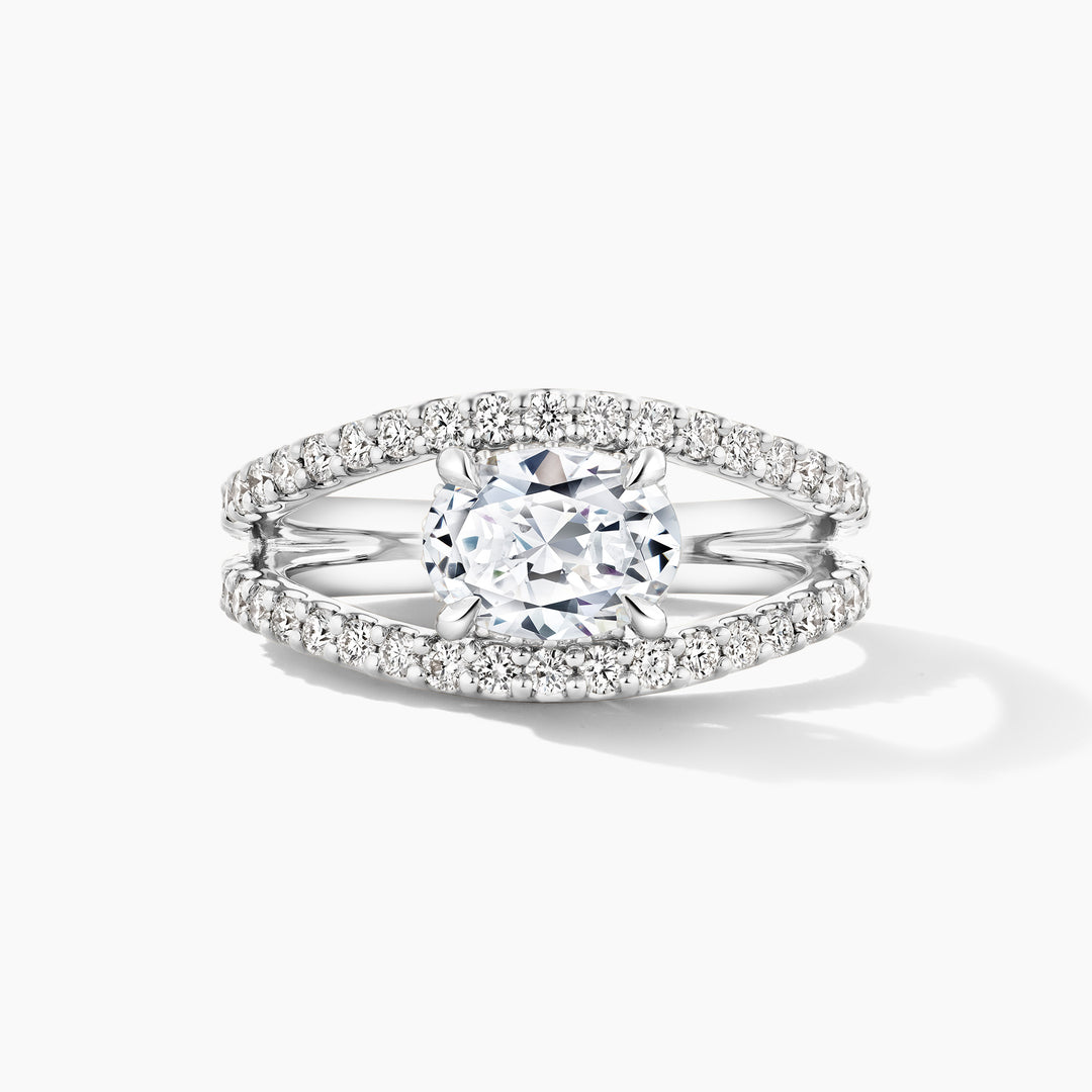 Platinum Oval East To West Diamond Bridge Open Work Engagement Mounting with Cubic Zirconia Accent