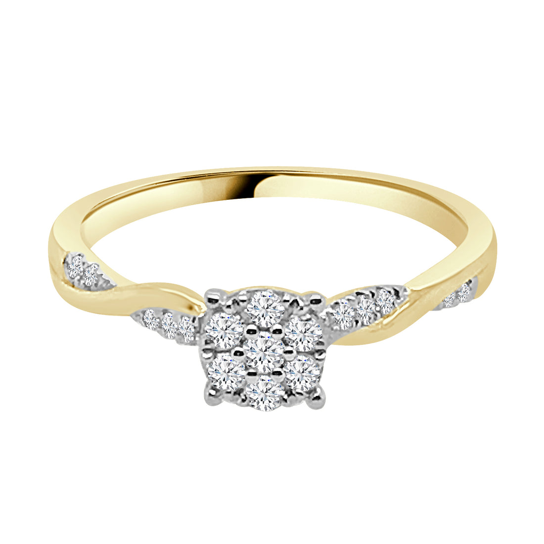 10K Yellow Gold Cluster Twist Natural Diamond Engagement Ring - 0.25 ct
