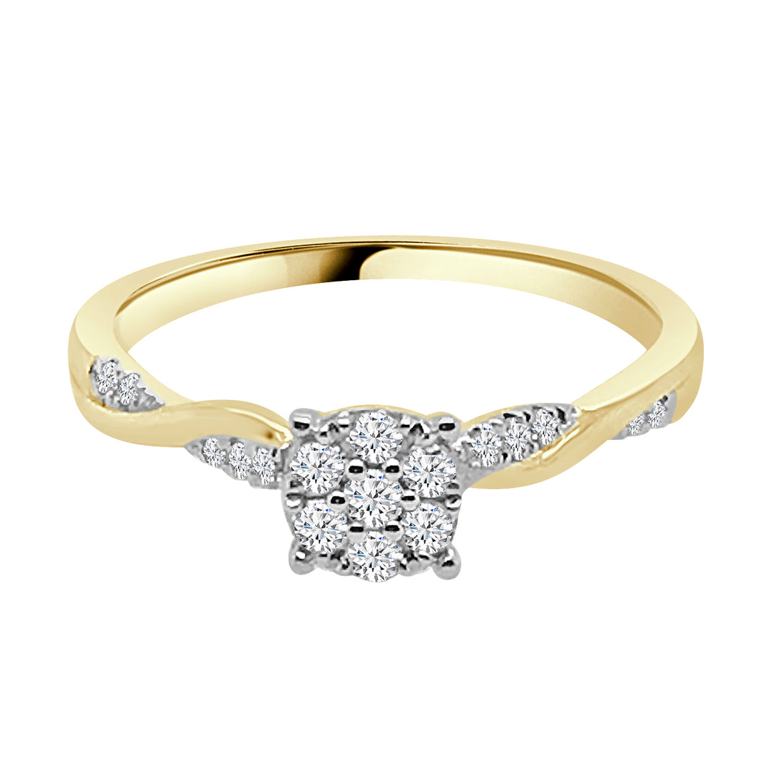 Twisted Cluster 10 Karat Yellow Gold Engagement Ring with Natural Diamond Accent