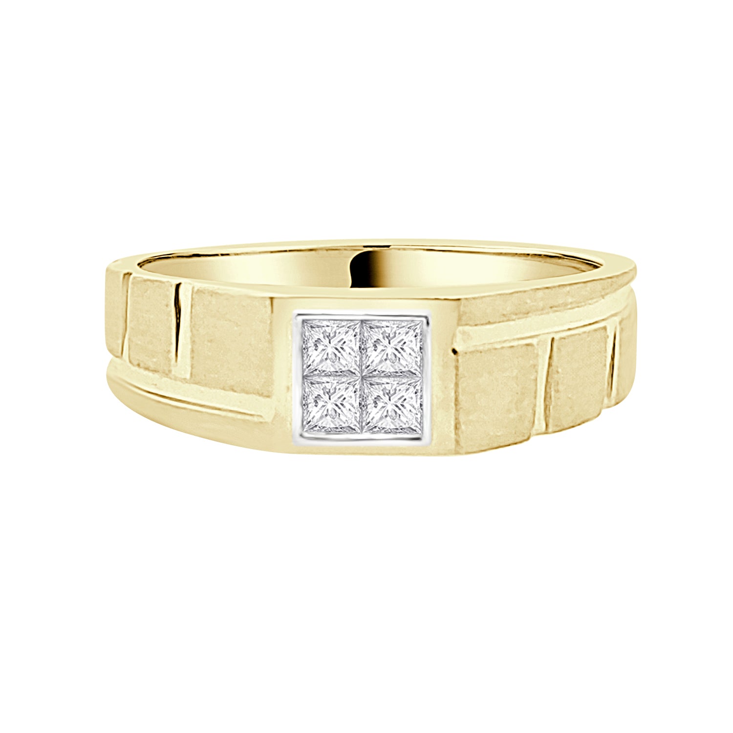 10 Karat Yellow Gold Notched Square Bezel Wedding Band with 0.33 Carat Natural Diamond - Princess Shape