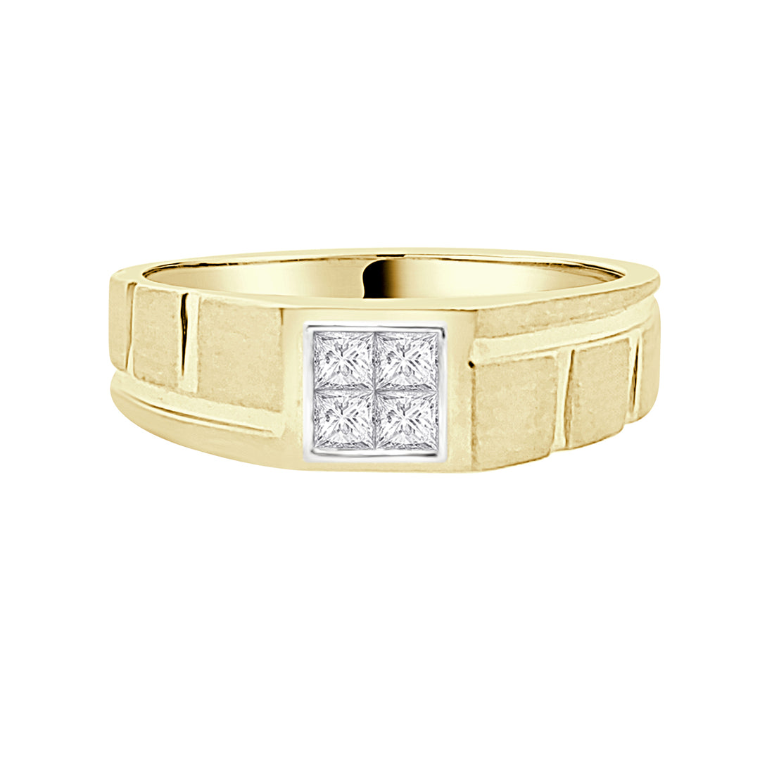 10K Yellow Gold Notched Square Bezel Wedding Band with Princess Cut Natural Diamond