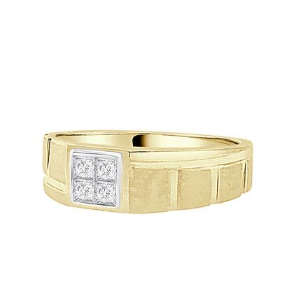 10 Karat Yellow Gold Notched Square Bezel Wedding Band with 0.33 Carat Natural Diamond - Princess Shape