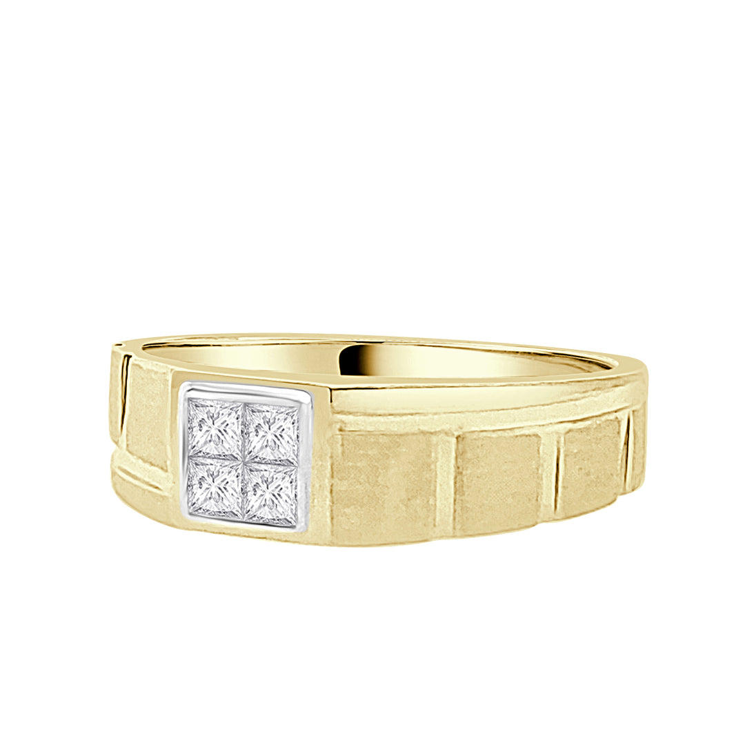 10K Yellow Gold Notched Square Bezel Wedding Band with Princess Cut Natural Diamond