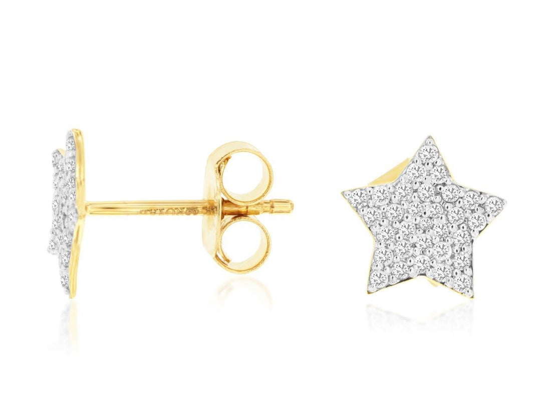 14K Yellow Gold Star Stud Round Diamond Earrings - Only Natural Diamond