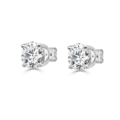 14kt White Gold 4-Prong Round Solitaire Studs with Natural Diamond