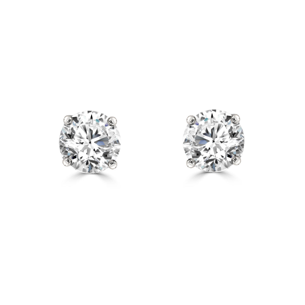 14kt White Gold 4-Prong Round Solitaire Studs with Natural Diamond