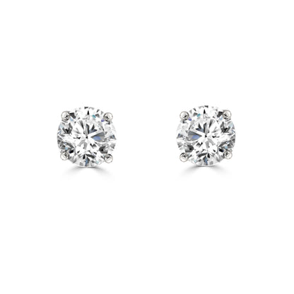 14kt White Gold 4-Prong Round Solitaire Studs with Natural Diamond