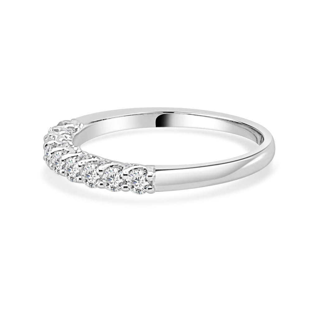 Round Natural Diamond Wedding Band with Diamond Bridge, 0.50 ct, 14K White Gold