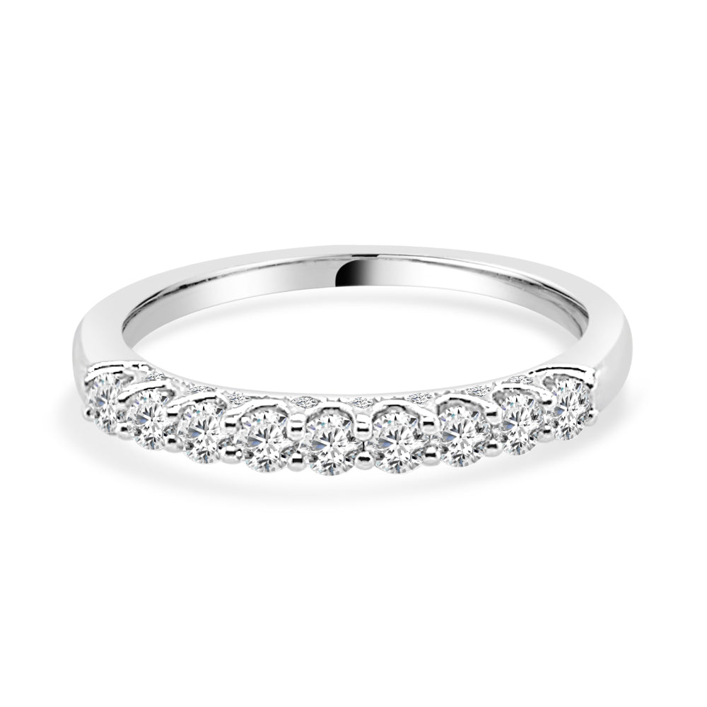 Round Natural Diamond Wedding Band with Diamond Bridge, 0.50 ct, 14K White Gold