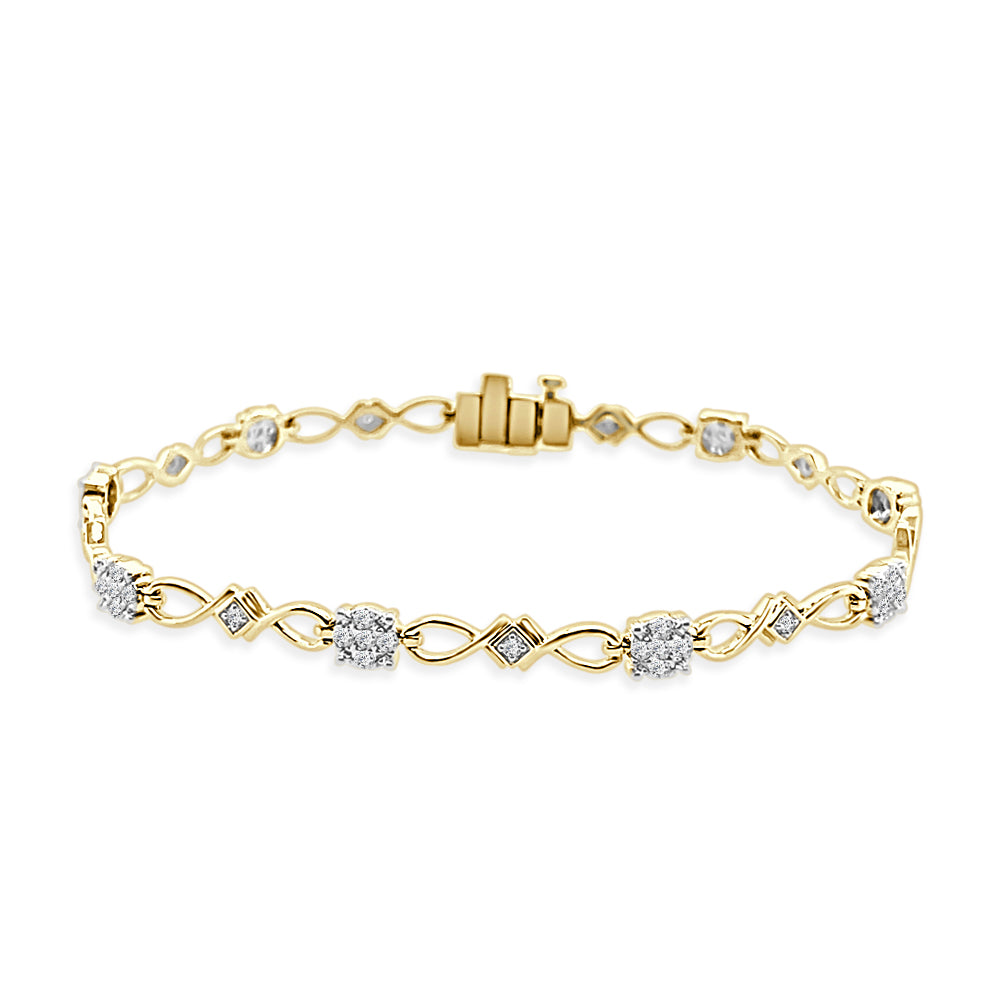 10K Yellow Gold Round Ribbon Cluster Diamond Bracelet 0.50 Carats