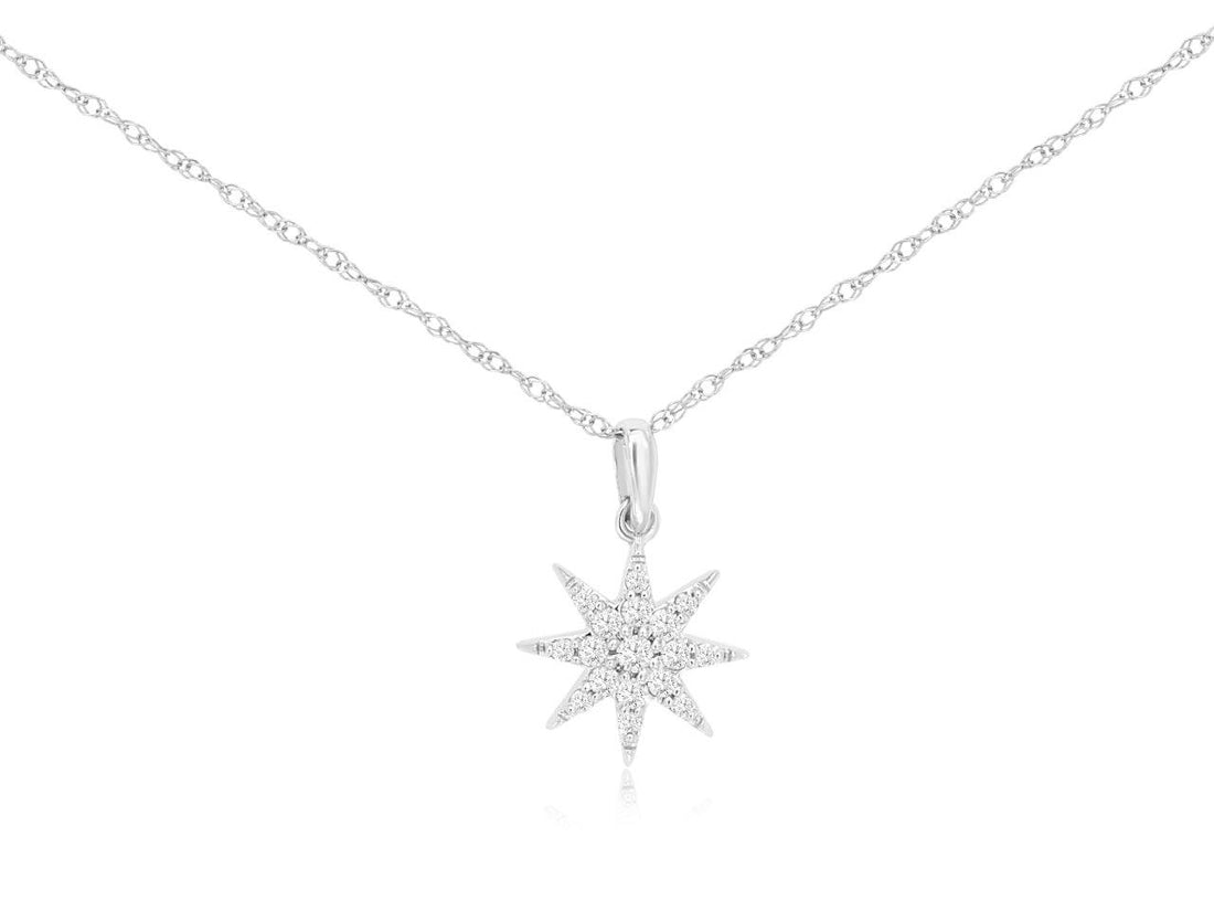 Starlight Elegance: 14 Karat White Gold Cable Necklace with Round Natural Diamond