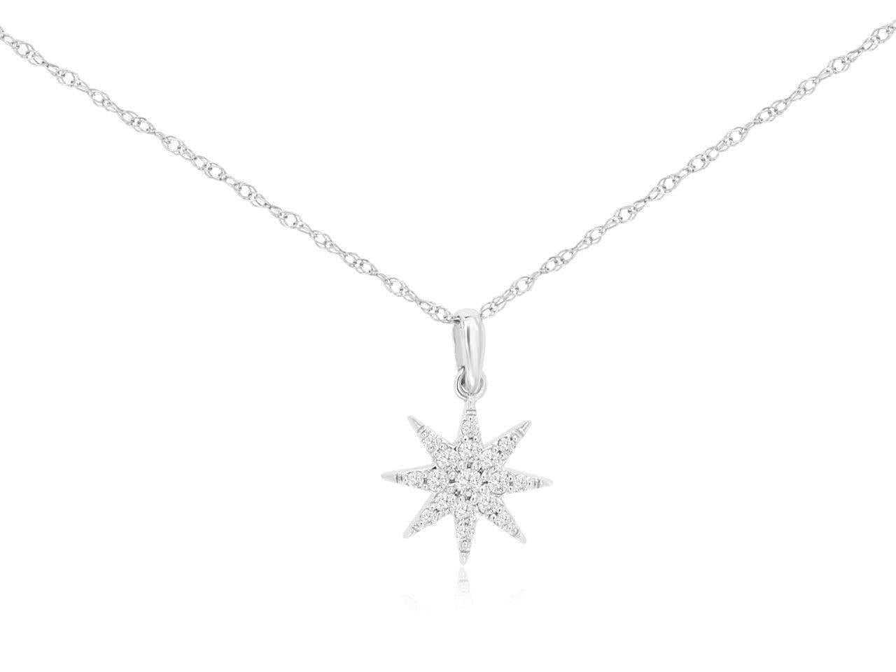 Starlight Elegance: 14 Karat White Gold Cable Necklace with Round Natural Diamond