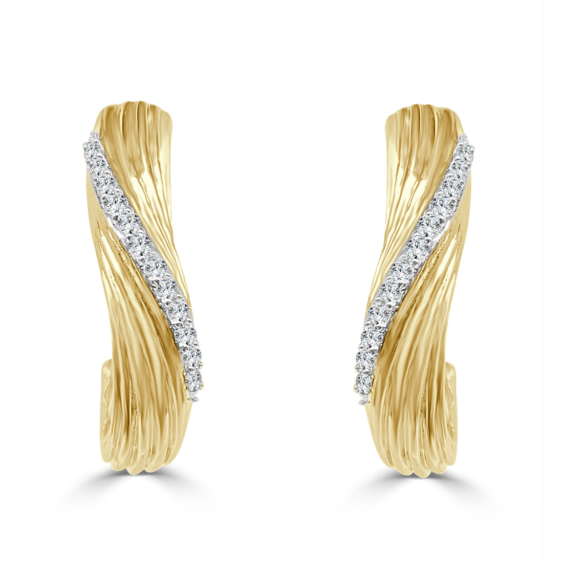 14 Karat Two-Tone Polished Twist Earrings with Natural Diamond Accent - 0.16 Carat