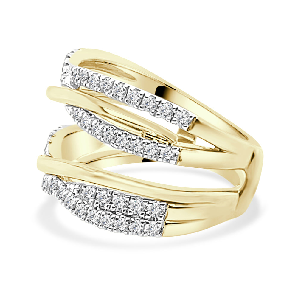 14 Karat Yellow Gold Triple Band Entwined Wedding Band with Natural Diamond - Round Shape (0.75 Carats)