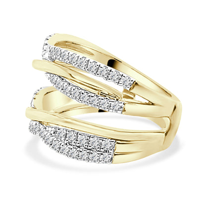 14 Karat Yellow Gold Triple Band Entwined Wedding Band with Natural Diamond - Round Shape (0.75 Carats)