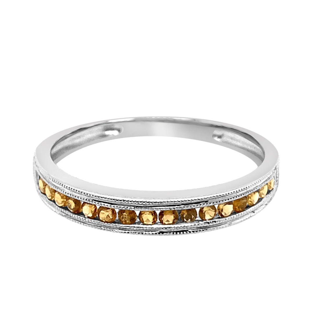 10 Karat White Gold Channel Set Citrine Ring with 0.22 Carat Sparkle