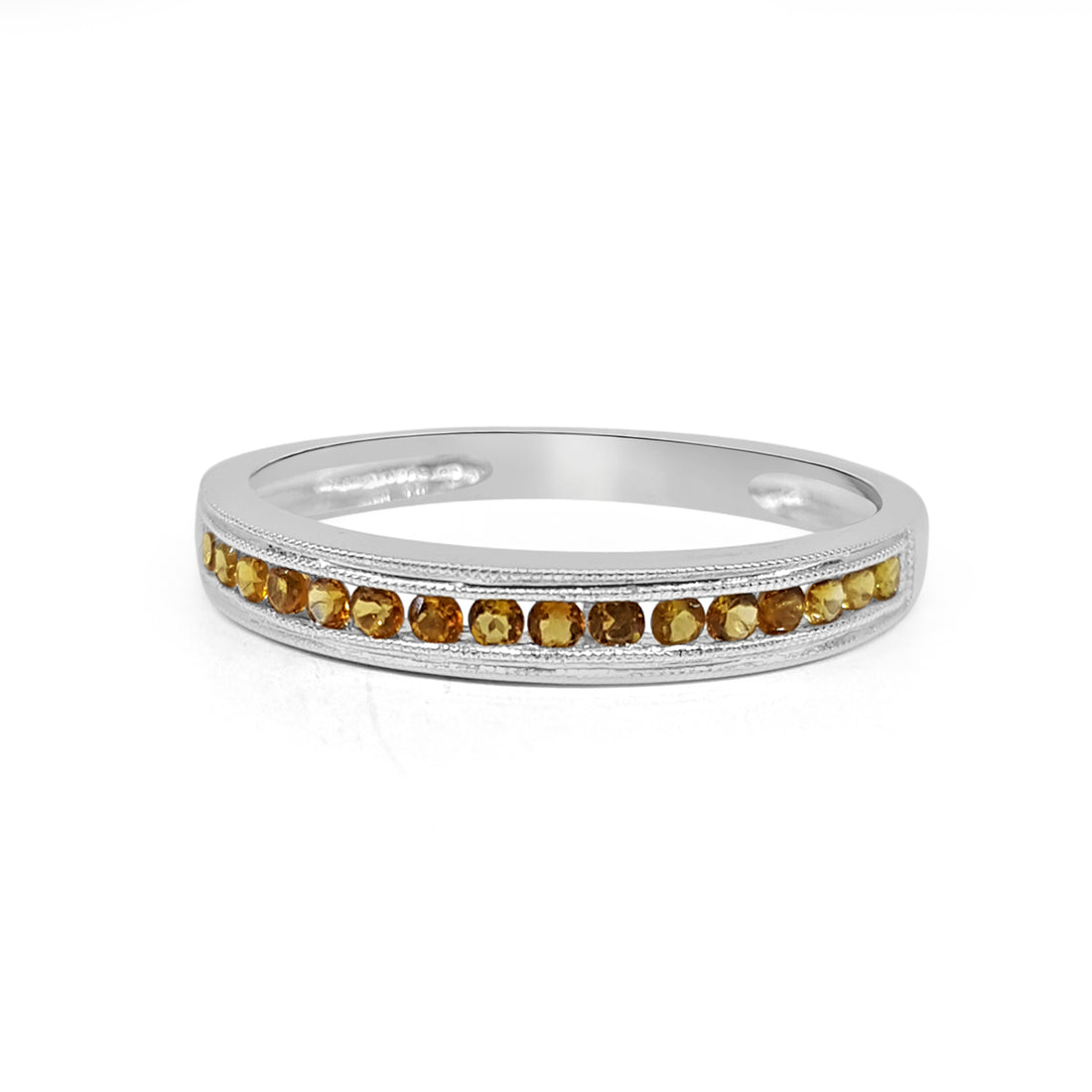 10 Karat White Gold Channel Set Citrine Ring with 0.22 Carat Sparkle
