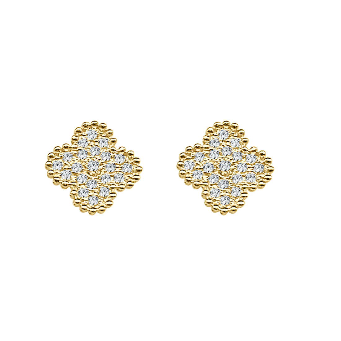 14 Karat Yellow Gold Floral Cluster Earrings with 0.35 Carat Natural Diamond