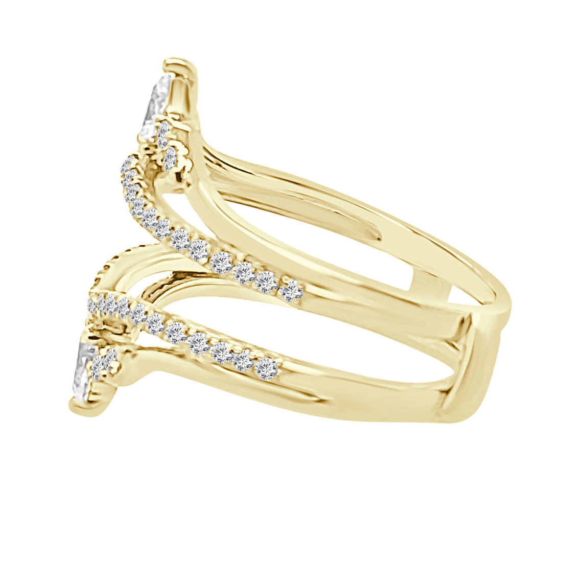 Double Row Pear V Natural Diamond Wedding Band in 14 Karat Yellow Gold - 0.75 carats
