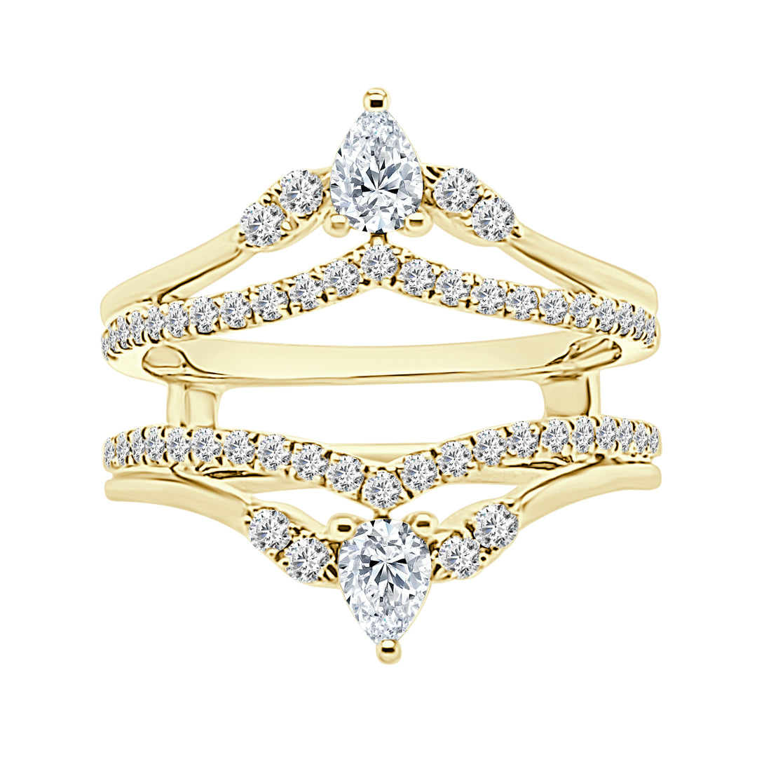 Double Row Pear V Natural Diamond Wedding Band in 14 Karat Yellow Gold - 0.75 carats