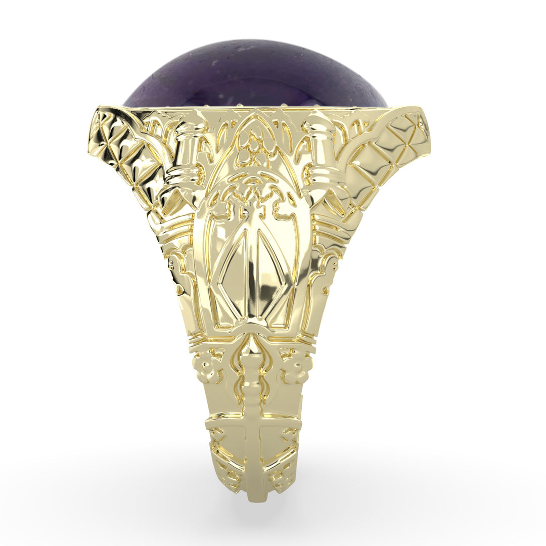 Navette Shaped Antique Filigree Amethyst Ring in 14 Karat Yellow Gold