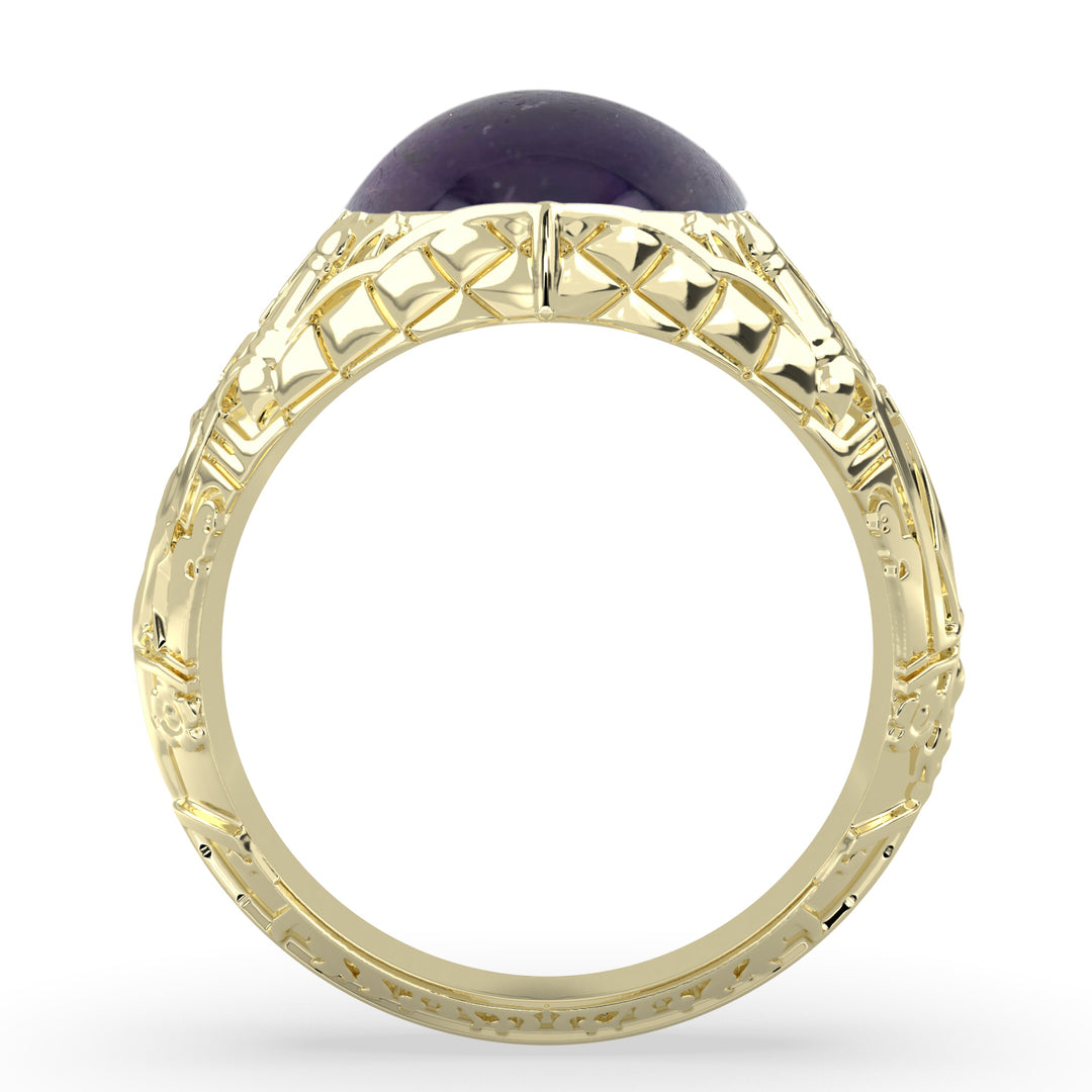 Navette Shaped Antique Filigree Amethyst Ring in 14 Karat Yellow Gold