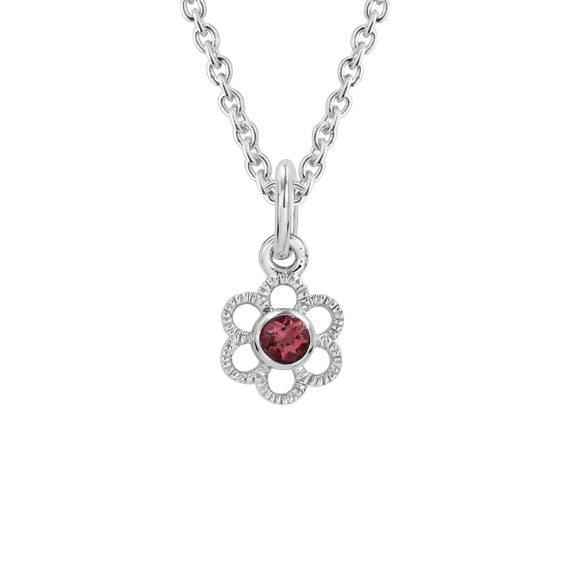 Floral Harmony: Sterling Silver Flower Necklace with Garnet Accent