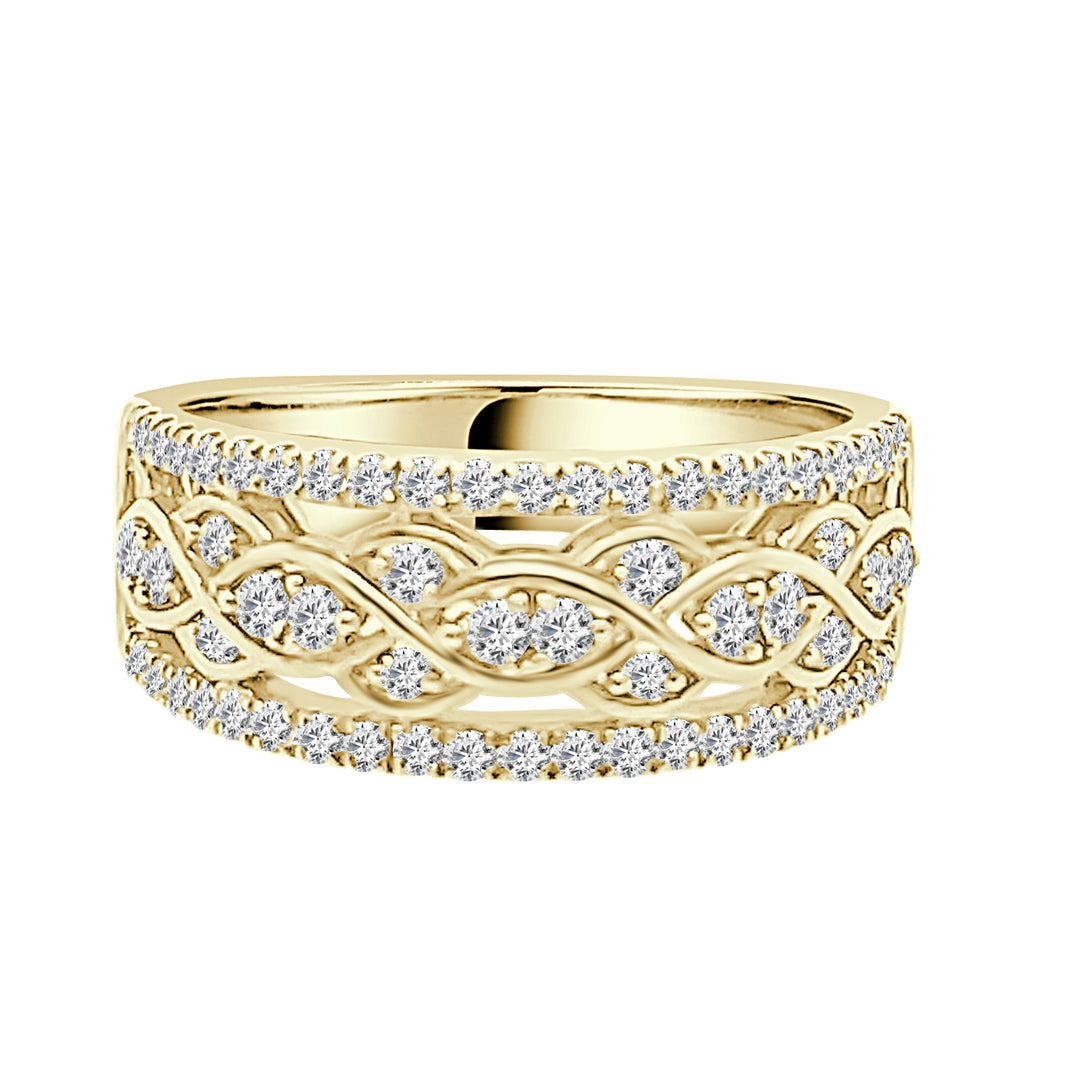 Vintage Ctr Weave Design 10K Yellow Gold Ring with Natural Diamond, 0.50 Carat