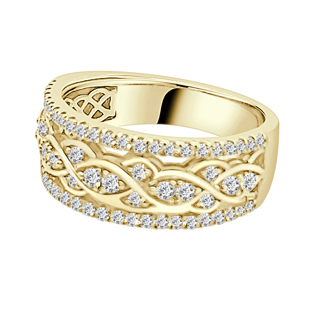 Vintage Ctr Weave Design 10K Yellow Gold Ring with Natural Diamond, 0.50 Carat