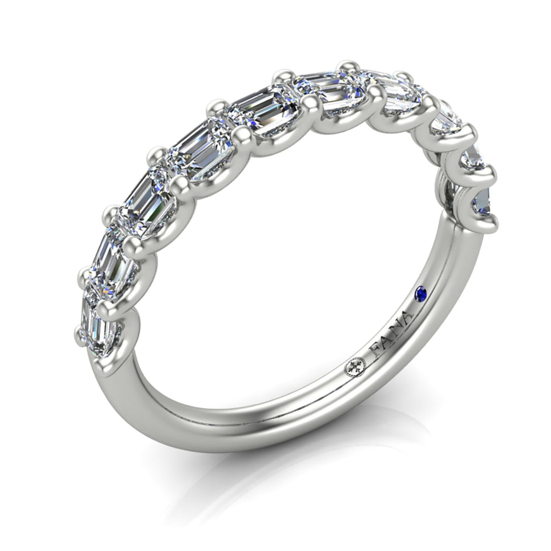 14K White Gold Wedding Band with Fancy Emerald and 0.80 ct Natural Diamond Accent