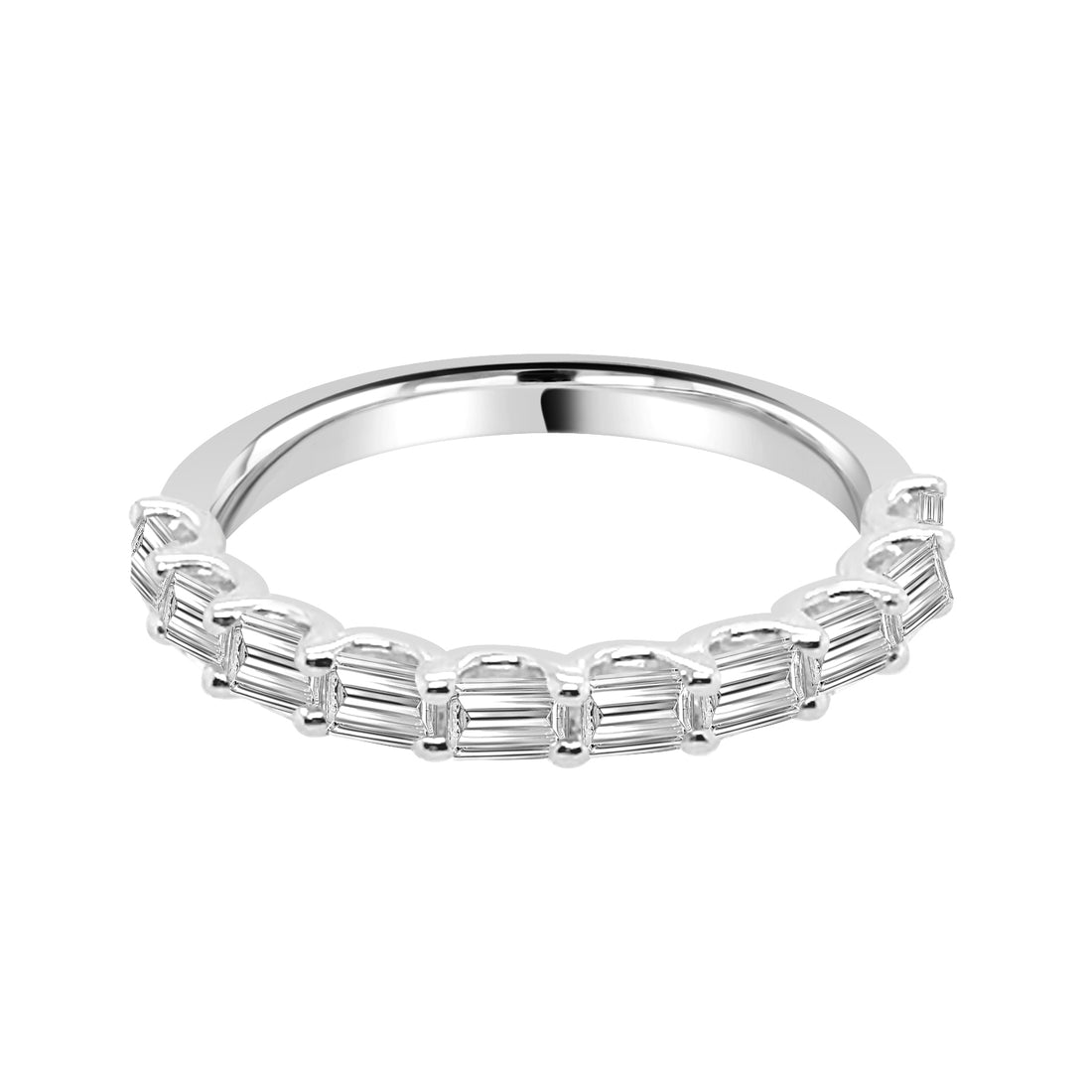 14K White Gold Wedding Band with Fancy Emerald and 0.80 ct Natural Diamond Accent