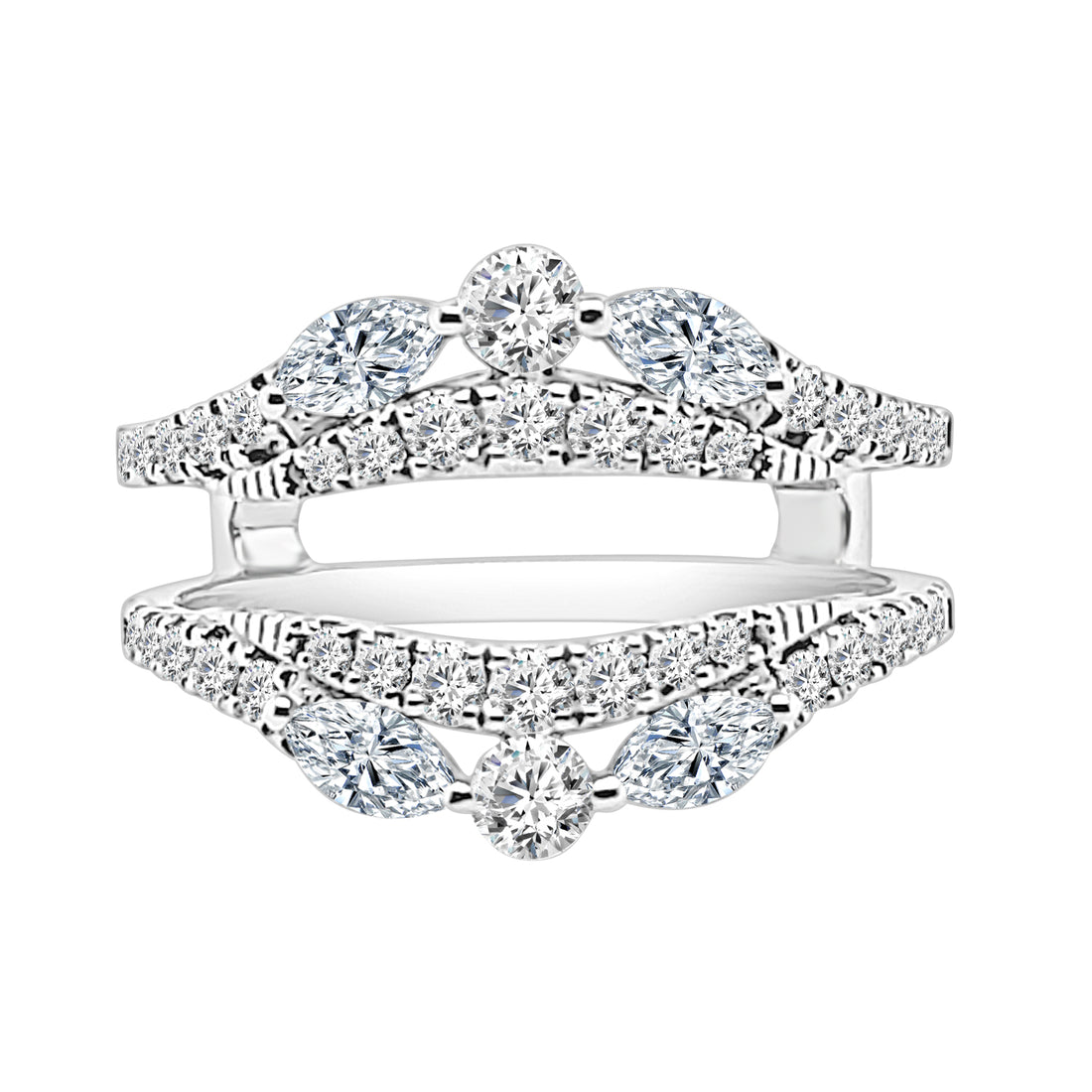 Dazzling Double Row 3-Stone Curved Wedding Band in 14 Karat White Gold with 1.02 Carat Natural Diamonds