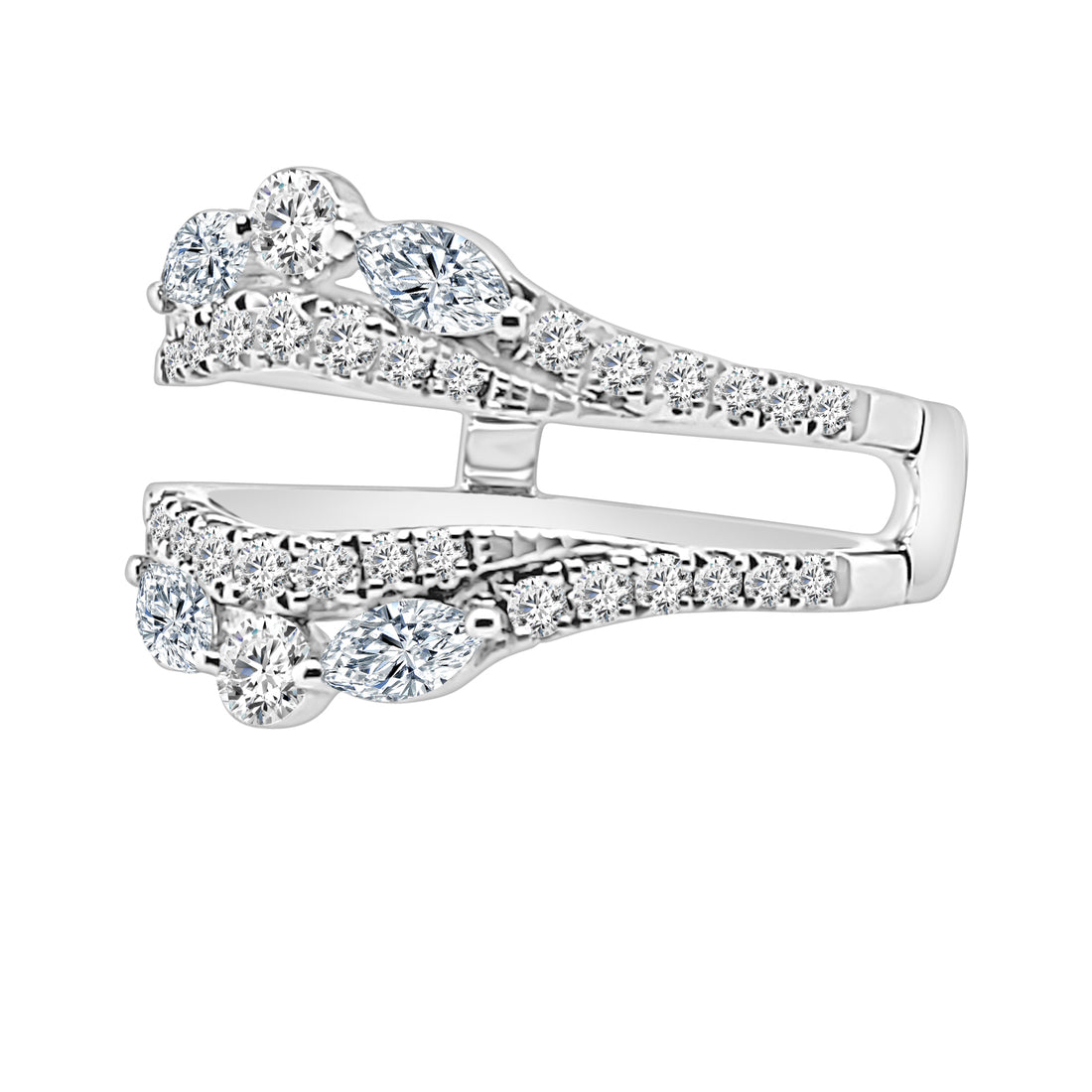 Dazzling Double Row 3-Stone Curved Wedding Band in 14 Karat White Gold with 1.02 Carat Natural Diamonds