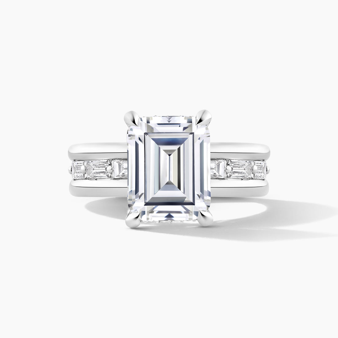 Platinum Hidden Halo SMP Emerald Diamond Band Engagement Mounting