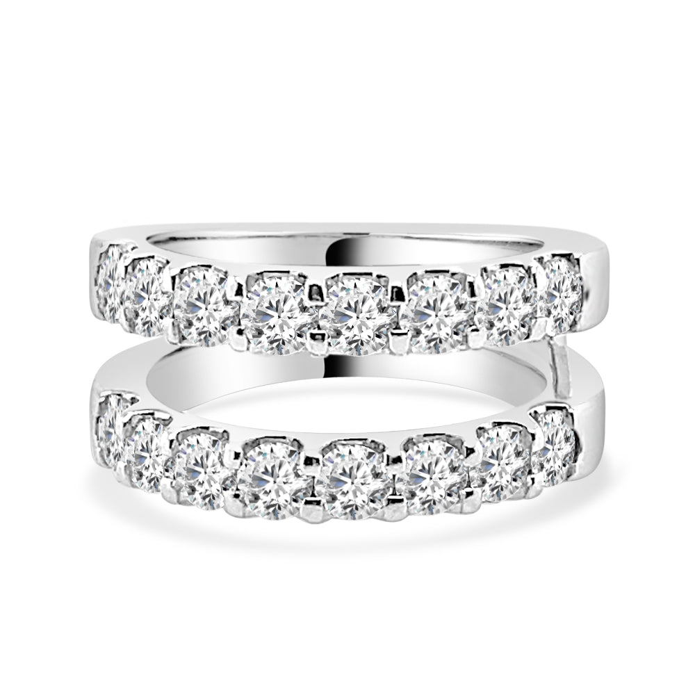14 Karat White Gold Diamond Wedding Band with Straight Band Ring Guard - 2.01 Carat Round Shape