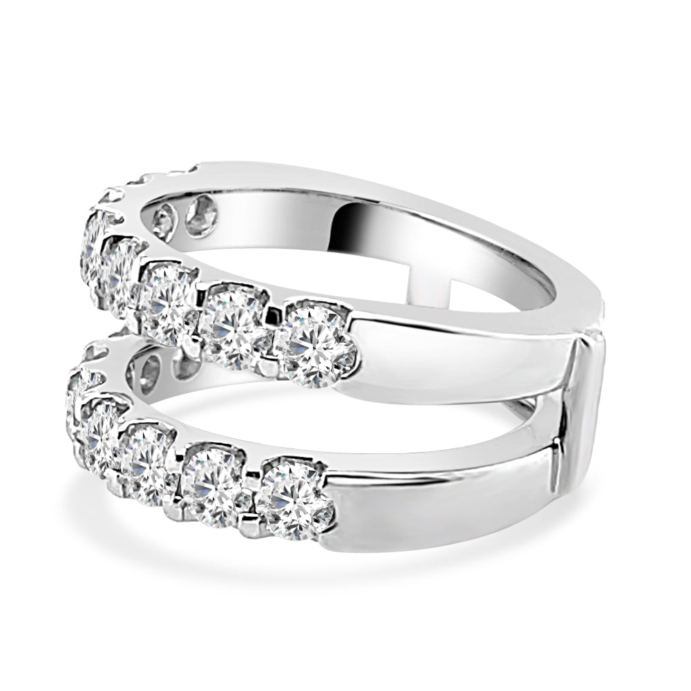 14K White Gold Natural Diamond Round Shape Wedding Band with 2.01 ct Straight Band Ring Guard