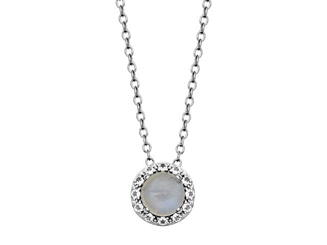 Celestial Glow: Moonstone and White Topaz Sterling Silver Necklace