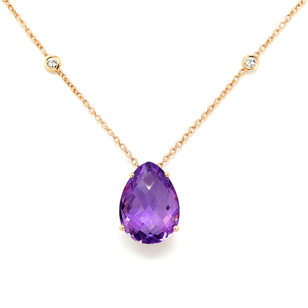 14 Karat Rose Gold Amethyst Pear Shape Necklace - 8