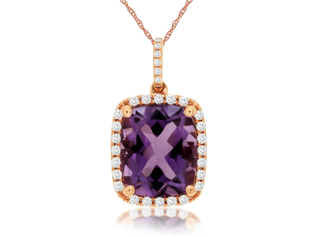 Radiant Amethyst Halo Necklace in 14K Rose Gold - 3.75 Carat