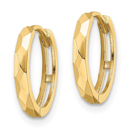 Stunning 14 Karat Yellow Gold Polished Faceted Hinged Hoop Earrings