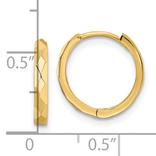 Polished Faceted Hinged Hoop Earrings in 14 Karat Yellow Gold